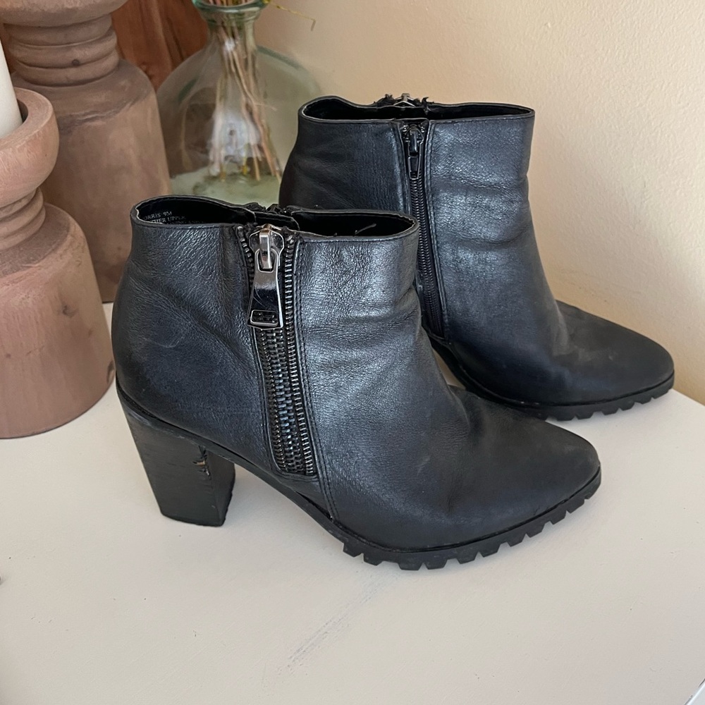 Black ankle zipper booties